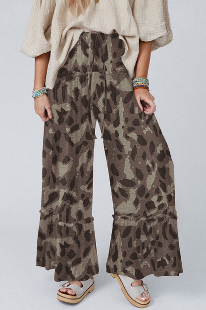 Multicolour Camo Print Wide Leg Casual Pants