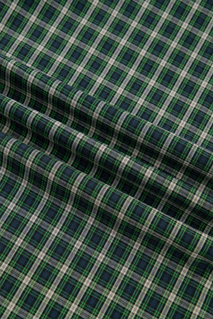 Green Plaid Square Neck Shirred High Waist Ruffle Hem Dress