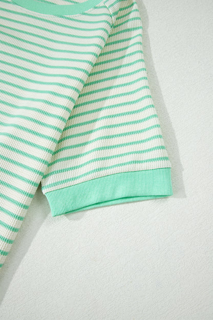 Stripe Colorblock Trim Round Neck Short Sleeve Tee