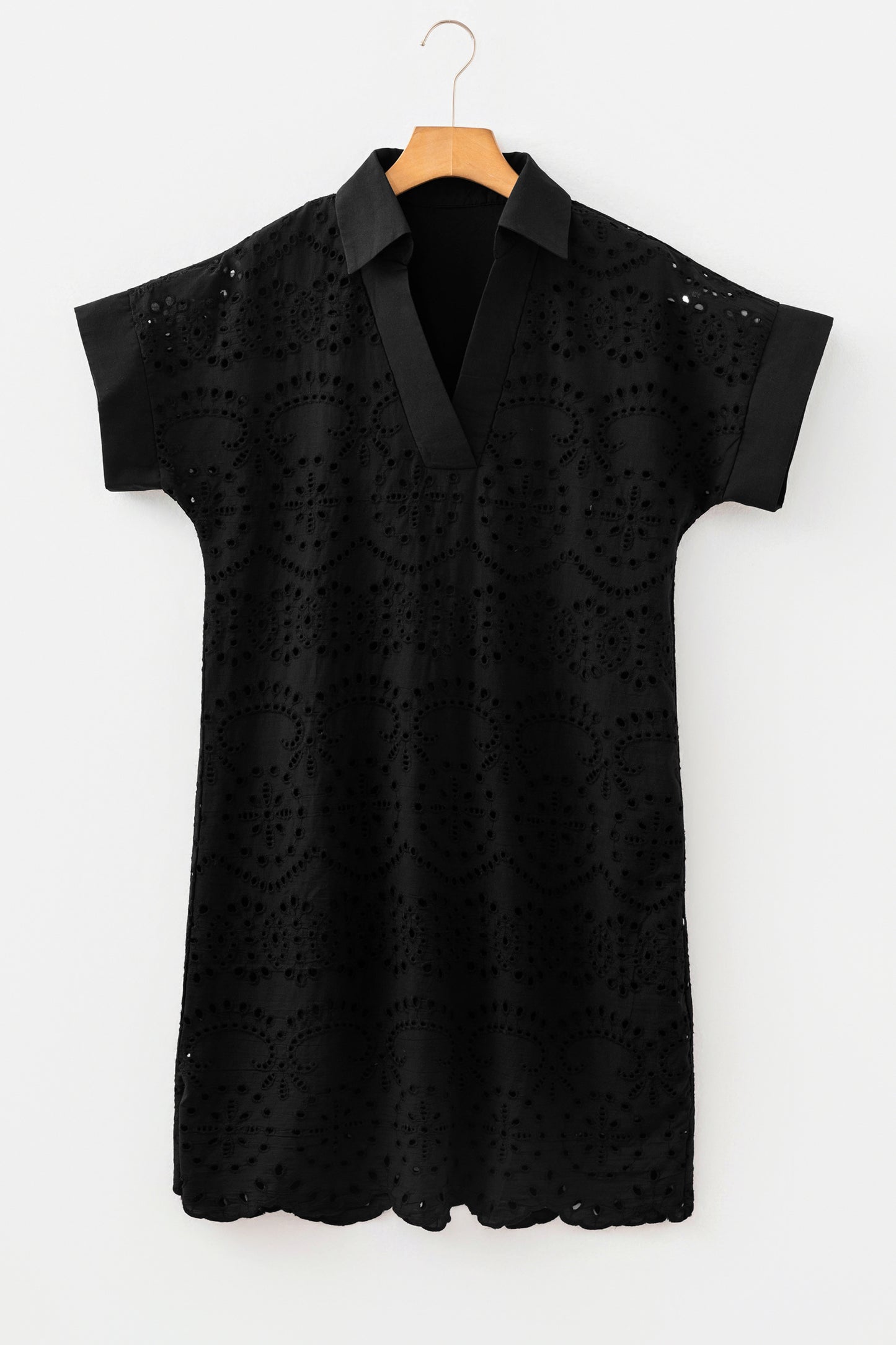 Solid Color Eyelet Embroidered T Shirt Mini Dress