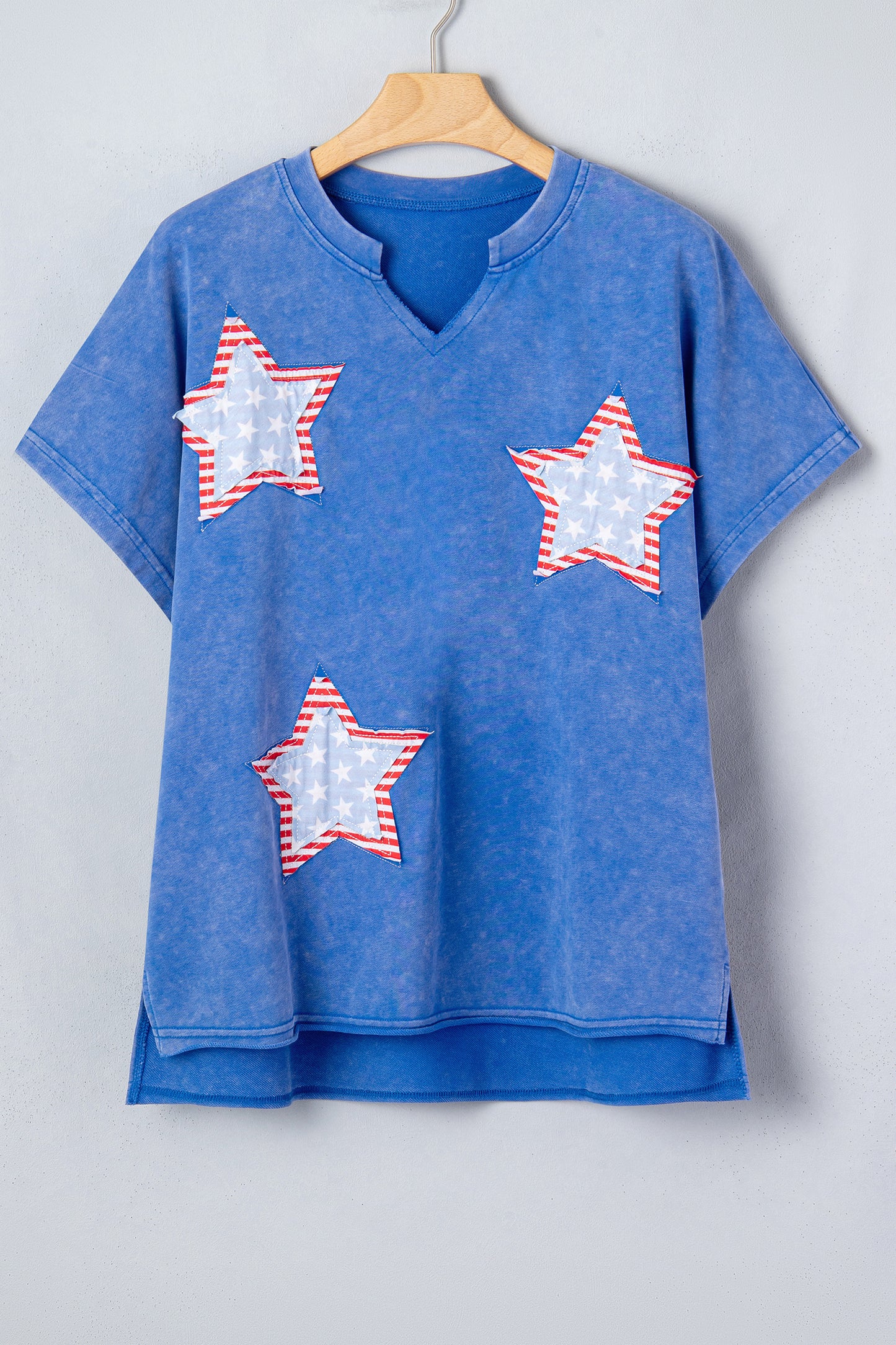 Patriot Star Patched Notched Neck Mineral Washed Tee