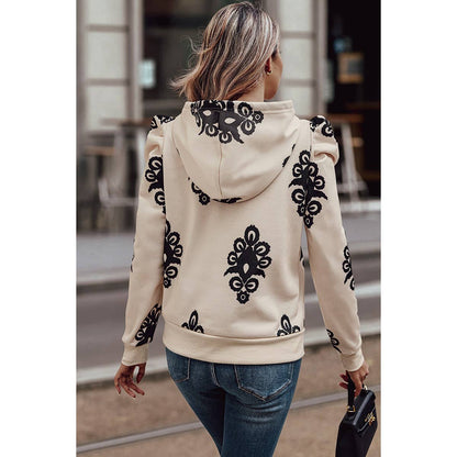 Drawstring Puff Sleeves Loose Hooded Sweatshirt