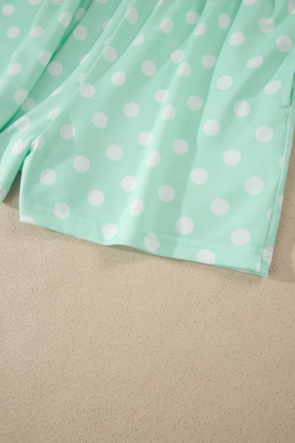 Polka Dot Print Color Block Trim Mock Neck Short Set