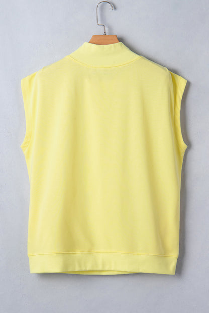 Solid Color High Neck Cap Sleeve Loose Top
