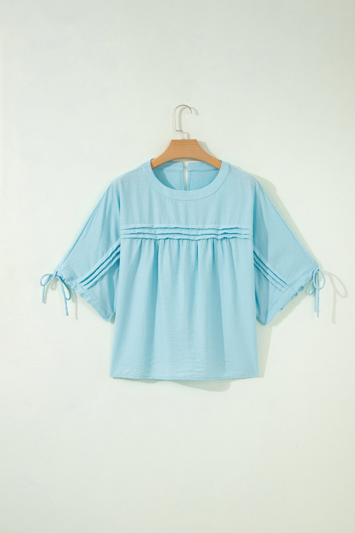 Tie Half Sleeve Pleated Detail Babydoll Blouse