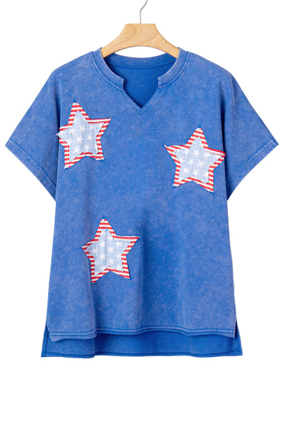 Patriot Star Patched Notched Neck Mineral Washed Tee