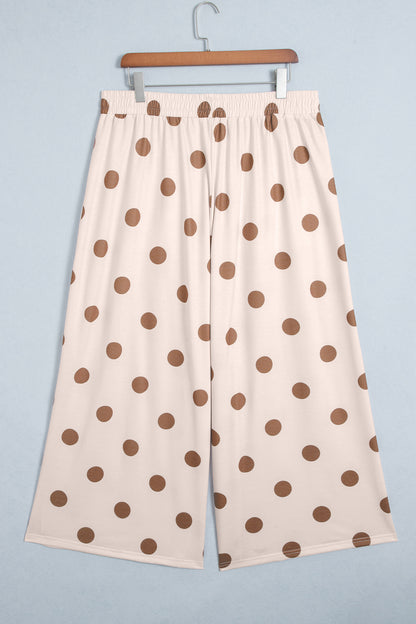 Polka Dot Elastic Waist Wide Leg Plus Size Pants