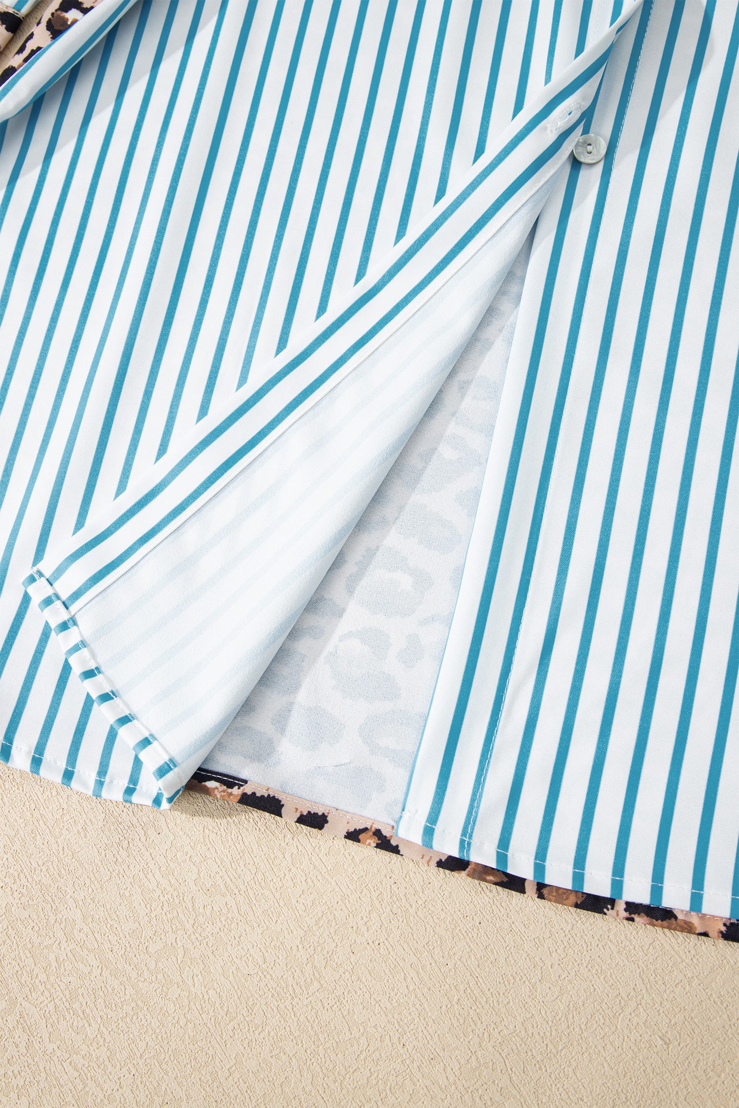 Brown Stripe Contrast Leopard Patchwork Long Shirt Dress with Slits