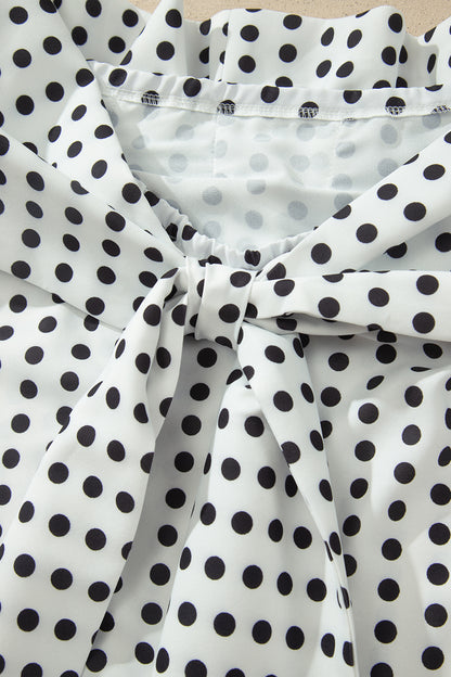 White Polka Dot Off Shoulder Bow Knot Short Sleeve Blouse