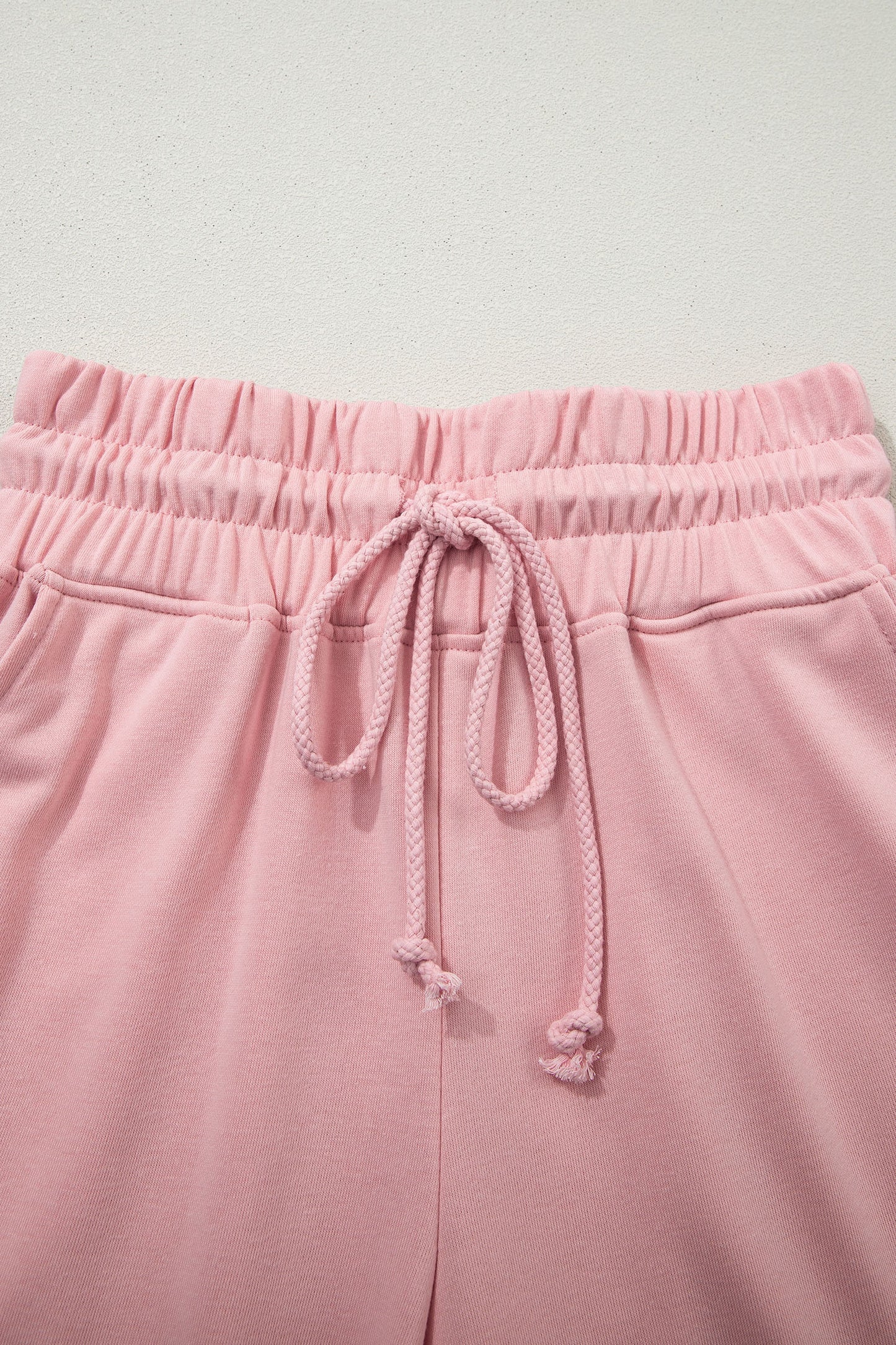 Light Pink Solid Color Loose Tee Drawstring Wide Leg Pants 2pcs Outfit