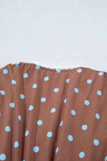 Polka Dot Print Contrast Trim V Neck Zip Up Sleeveless Dress