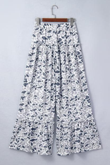Beige Camo Print Wide Leg Casual Pants