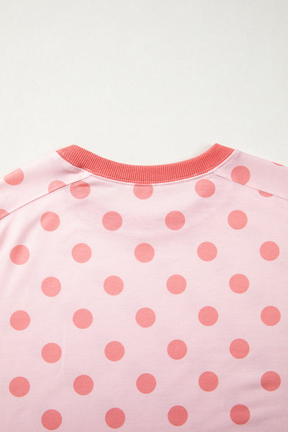 Color Block Trim Polka Dot Casual Tee