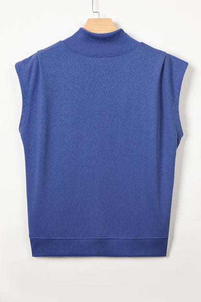 Solid Color High Neck Cap Sleeve Loose Top