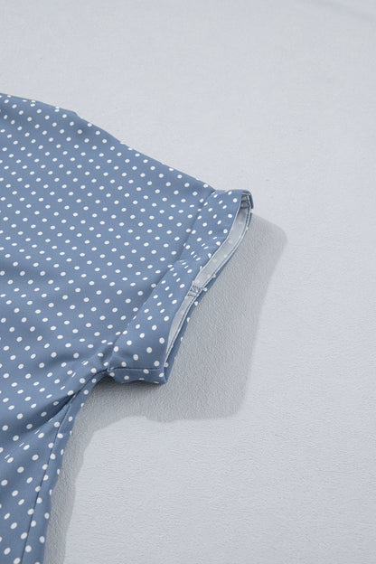 Dotted Print Cuffed Short Sleeve Shirt
