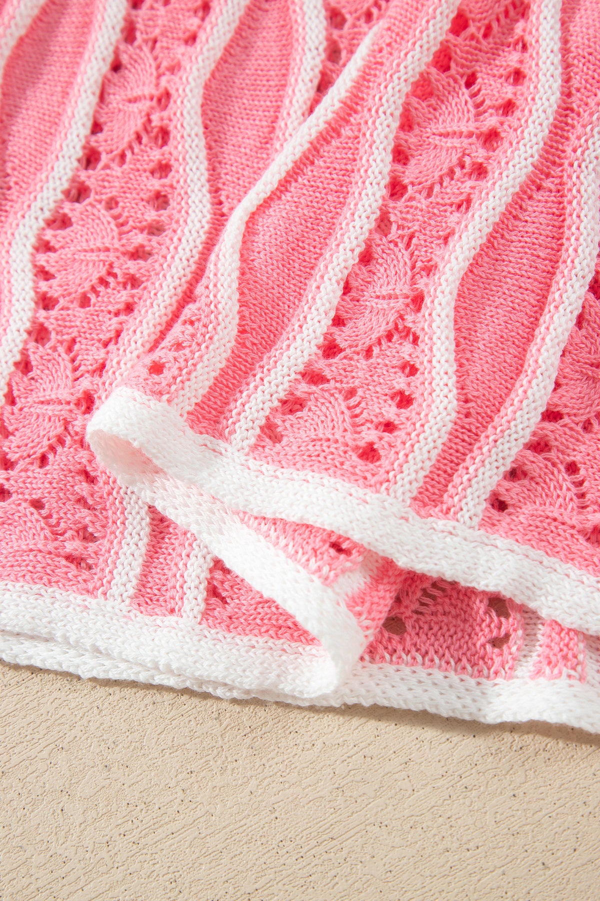 Wavy Detail Hollow Out Knit Long Sleeve Cotton Pullover Sweater