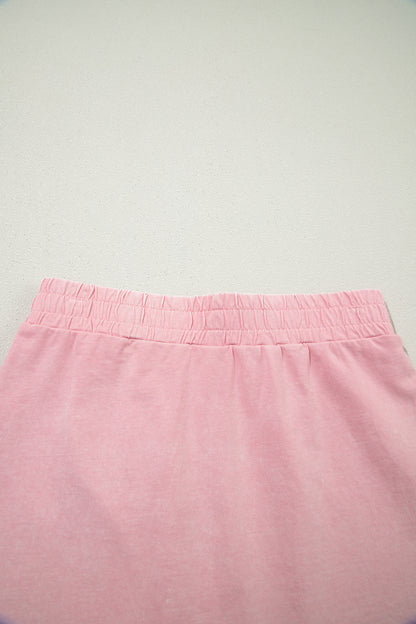 Mineral Wash V Neck Tee Matching Skort Set