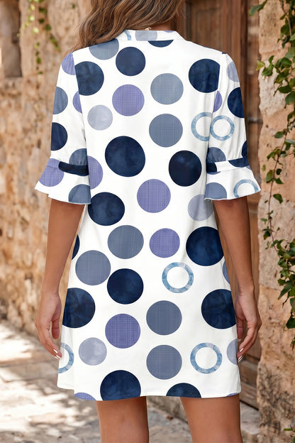 Polka Dot Print Flounced Half Sleeve Casual Vacation Style Mini Dress