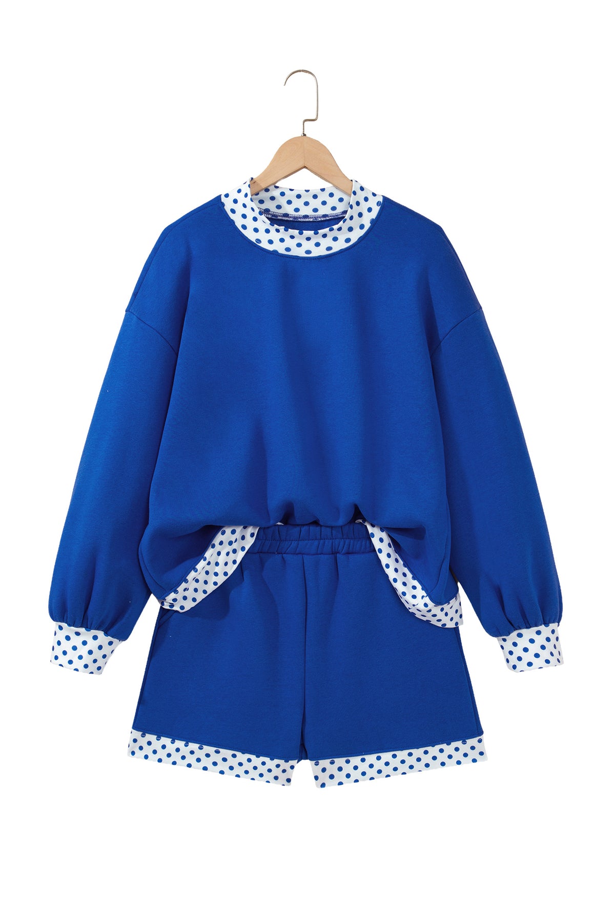 Polka Dot Trim Baggy Pullover 2pcs Short Set