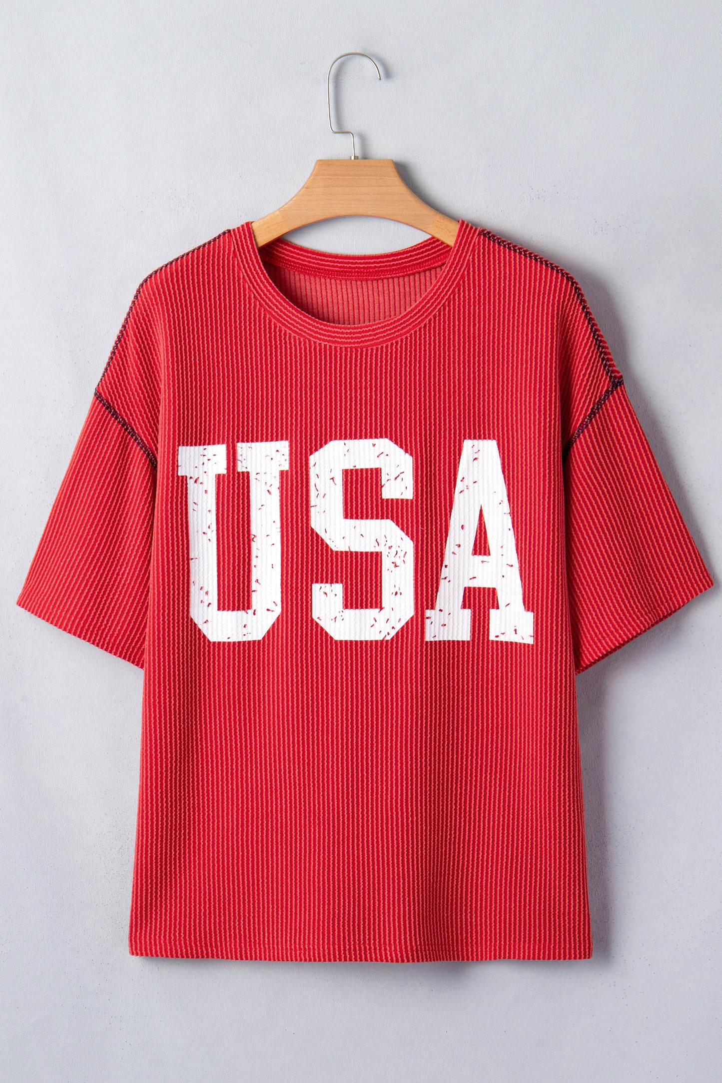USA Graphic Half Sleeve Loose Ribbed Top