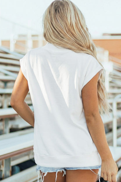 Solid Color High Neck Cap Sleeve Loose Top