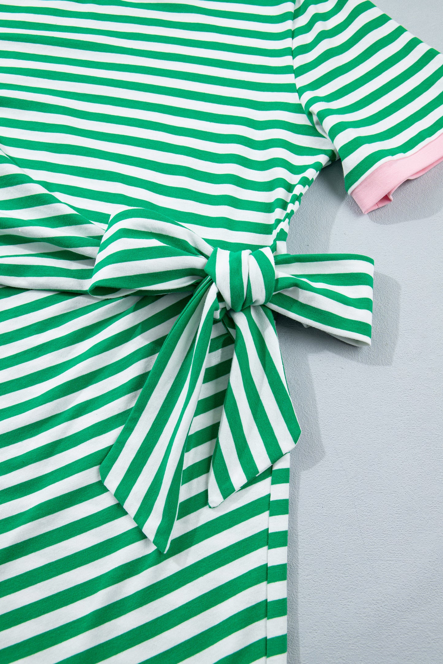 Stripe Nautical Tie Contrast Trim Round Neck T Shirt Mini Dress
