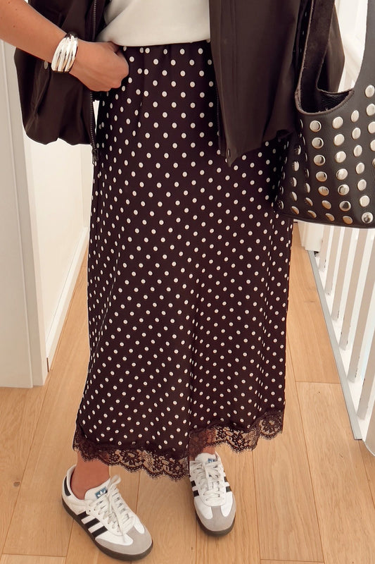 Polka Dot Lace Hem Elegant Long Shift Skirt
