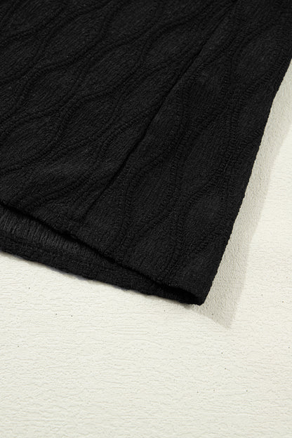 White Solid Color Textured Notched Neck Puff Sleeve Blouse