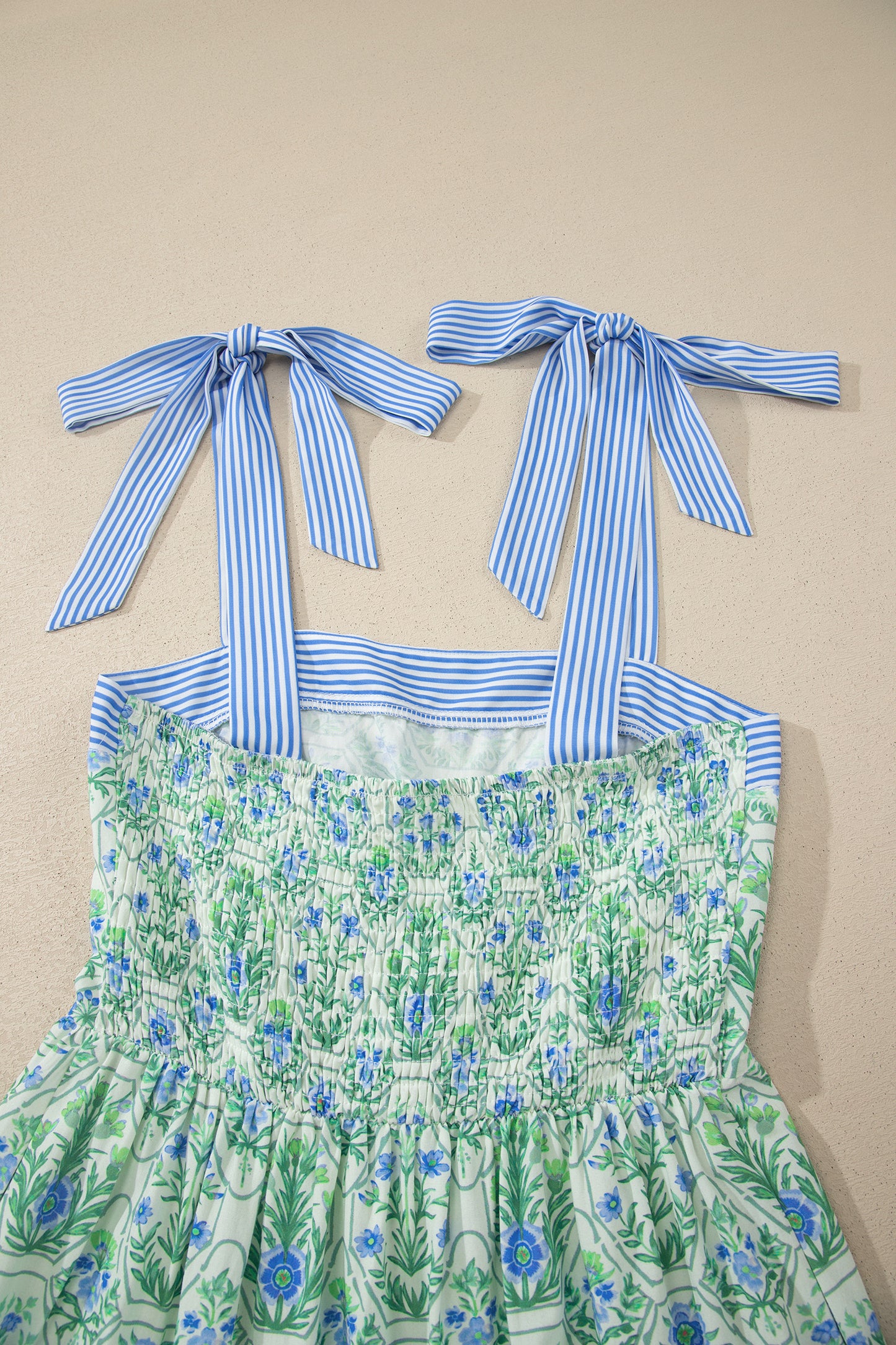 Geometric Floral Print Striped Patchwork Detail Sleeveless Dress