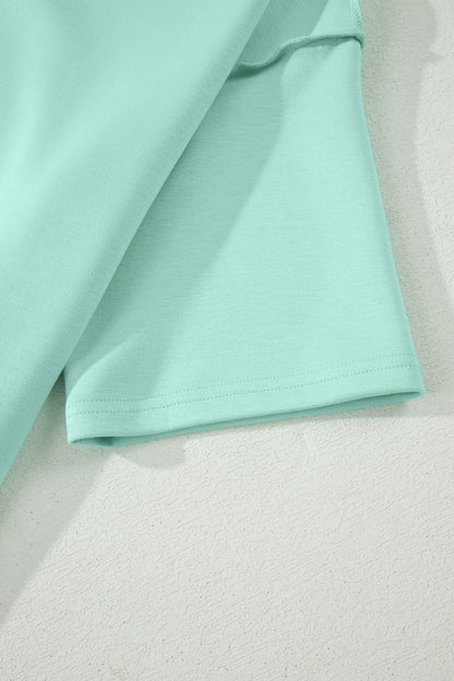 Solid Color Exposed Seam Mock Neck Oversize Tee Casual Shorts 2pcs Outfit