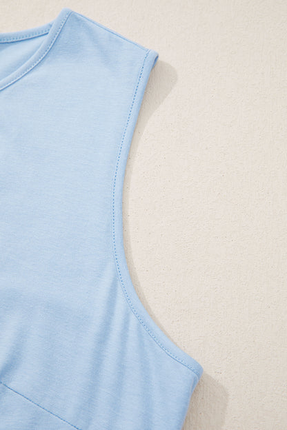 White Plus Size Solid Color Bow Tie Peplum Tank Top