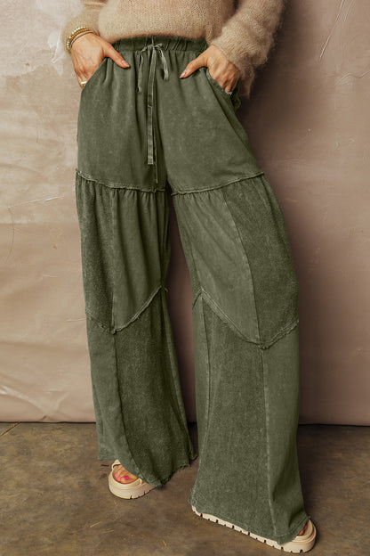 Wild Ginger Careys Mineral Wash Tiered Wide Leg Patchwork Drawstring Pants