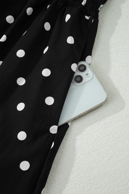 Polka Dot Print Contrast Trim V Neck Zip Up Sleeveless Dress