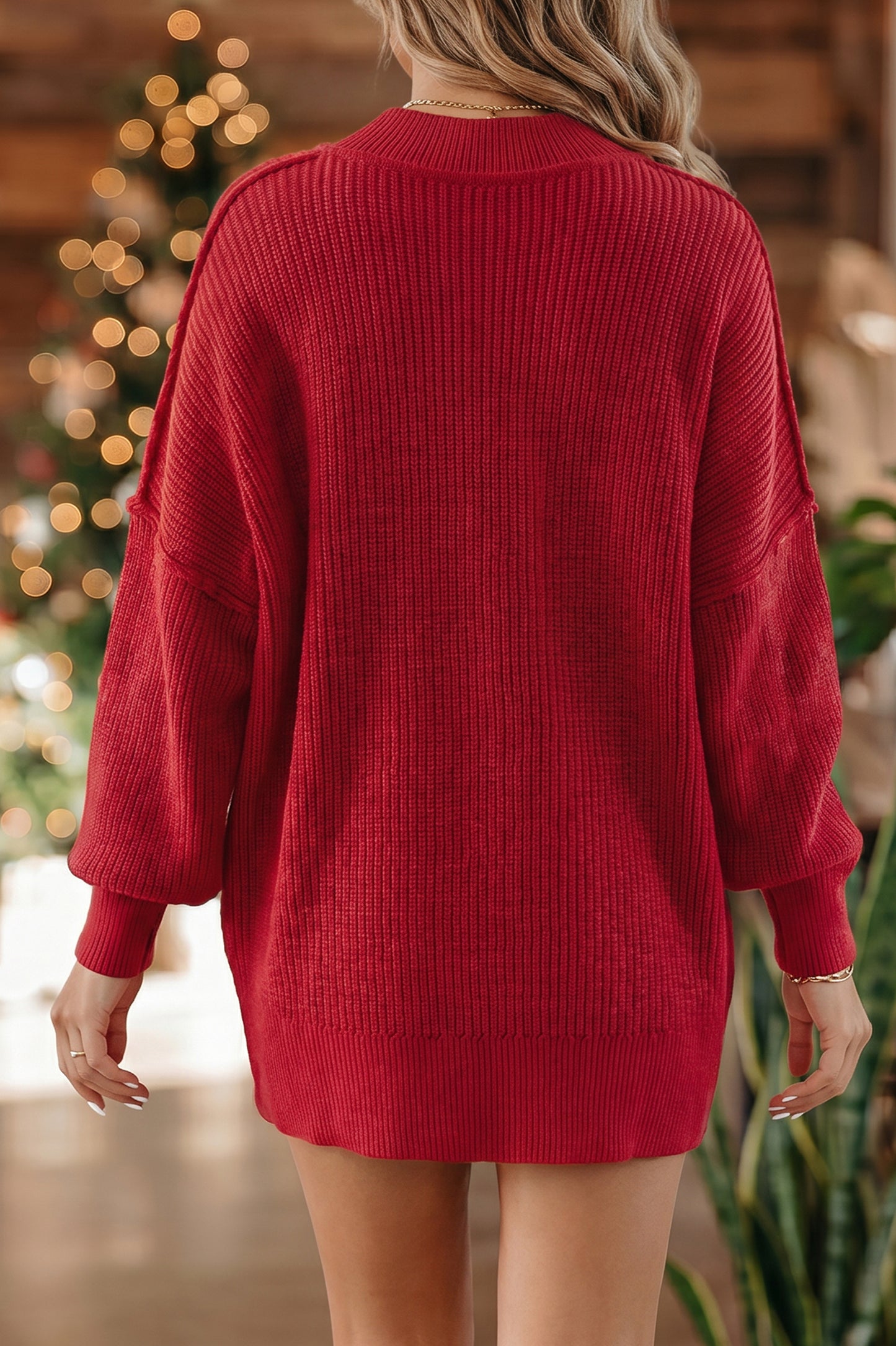 Long Sleeve Ribbed Knit Stand Neck Regular Fit Sweater