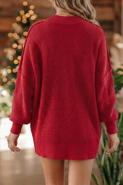 Long Sleeve Ribbed Knit Stand Neck Regular Fit Sweater