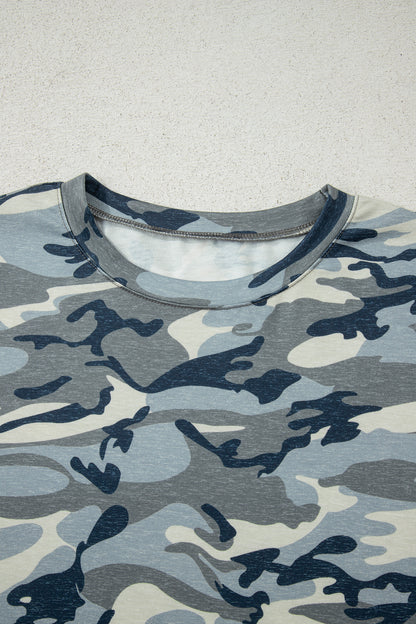 Green Camouflage Print Crew Neck T Shirt