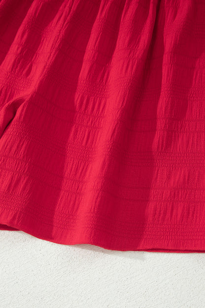 Textured Square Neck Top and Shirred High Waist Shorts Set