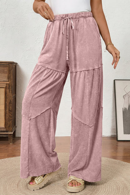 Wild Ginger Careys Mineral Wash Tiered Wide Leg Patchwork Drawstring Pants