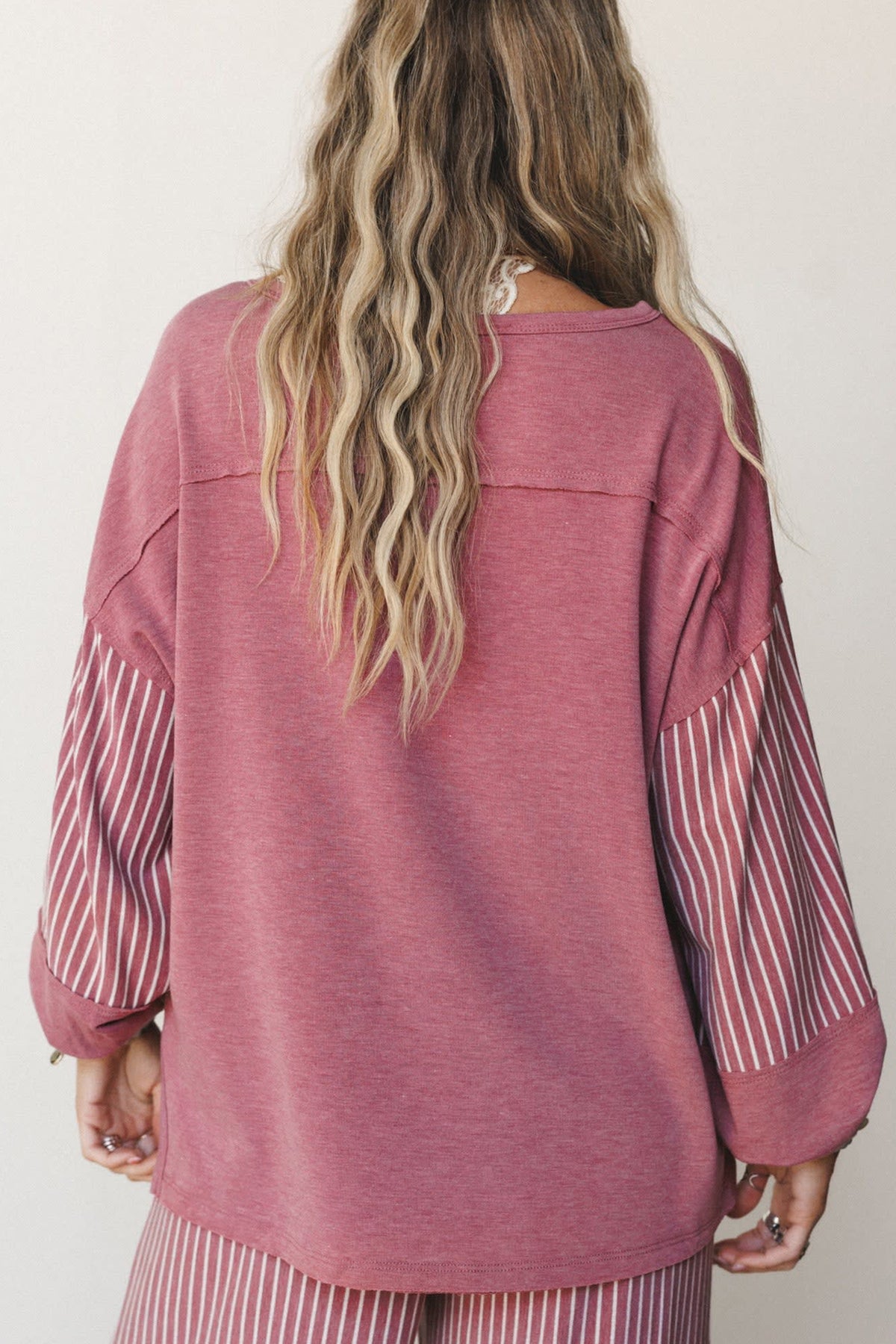 Raw Seam Patchwork Long Sleeve Top Pocket Casual Pants 2pcs Set
