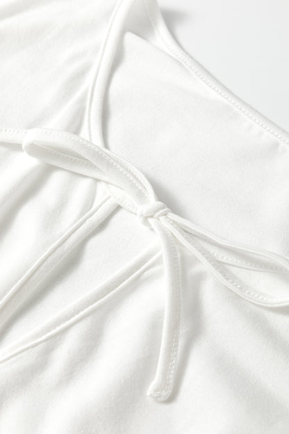 White Plus Size Solid Color Bow Tie Peplum Tank Top