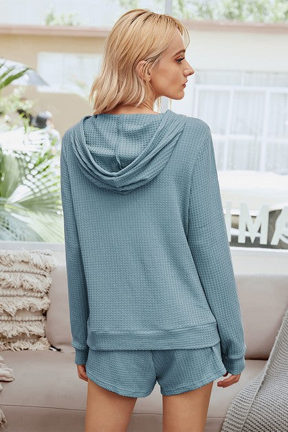 Cozy Solid Hoodie Short Pants Set Pajama Loungewear
