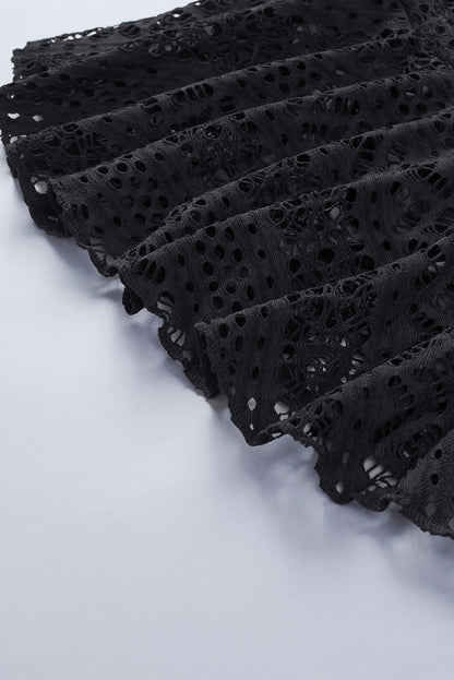 Black Solid Color Crochet Lace Skirted Bikini Bottom