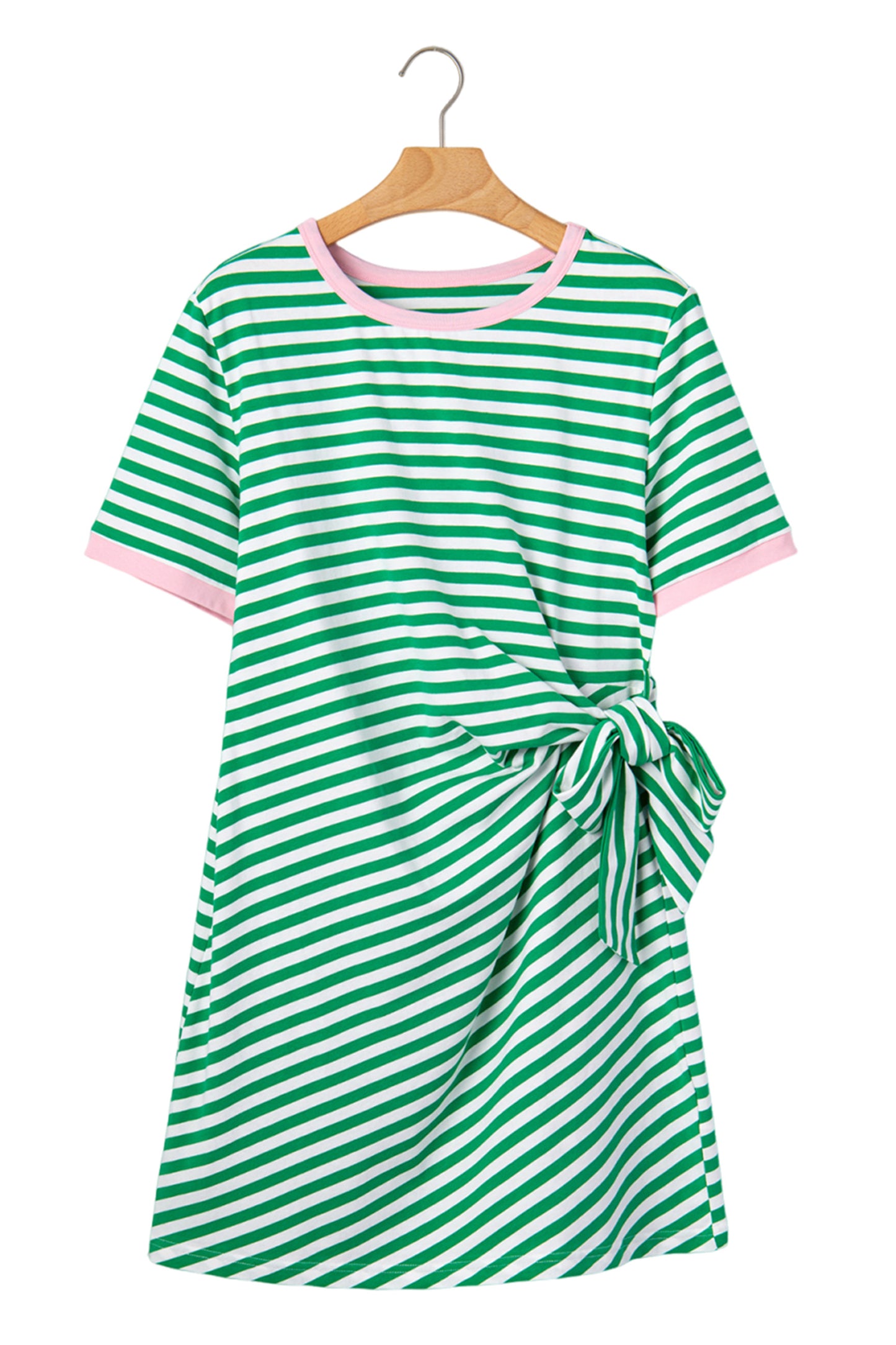 Stripe Nautical Tie Contrast Trim Round Neck T Shirt Mini Dress