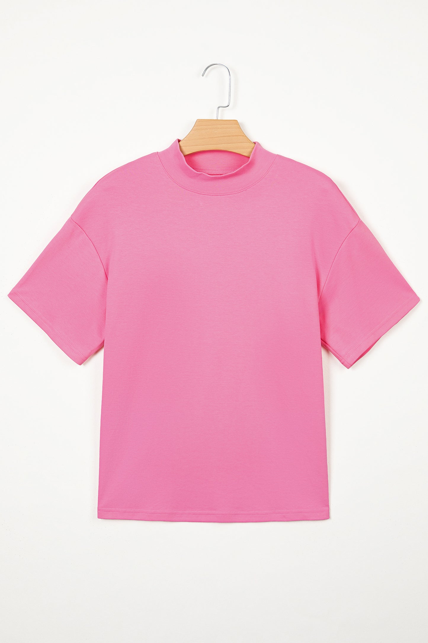 Pink Solid Color High Neck Oversize Tee