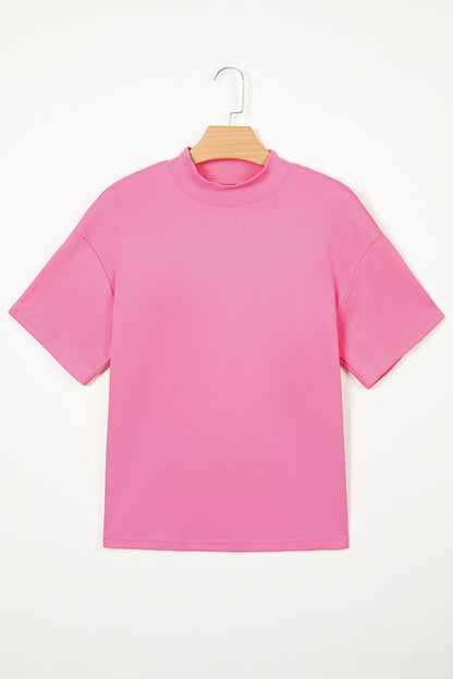 Pink Solid Color High Neck Oversize Tee