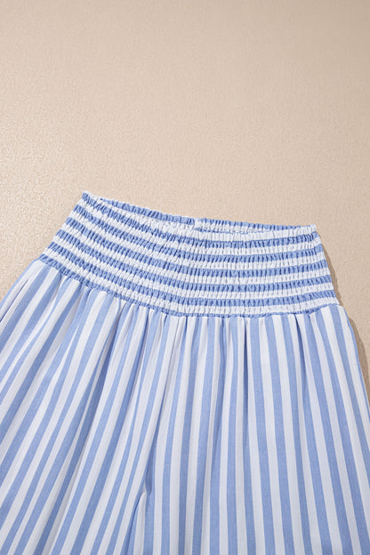 Stripe Shirred High Waist Loose Summer Pants