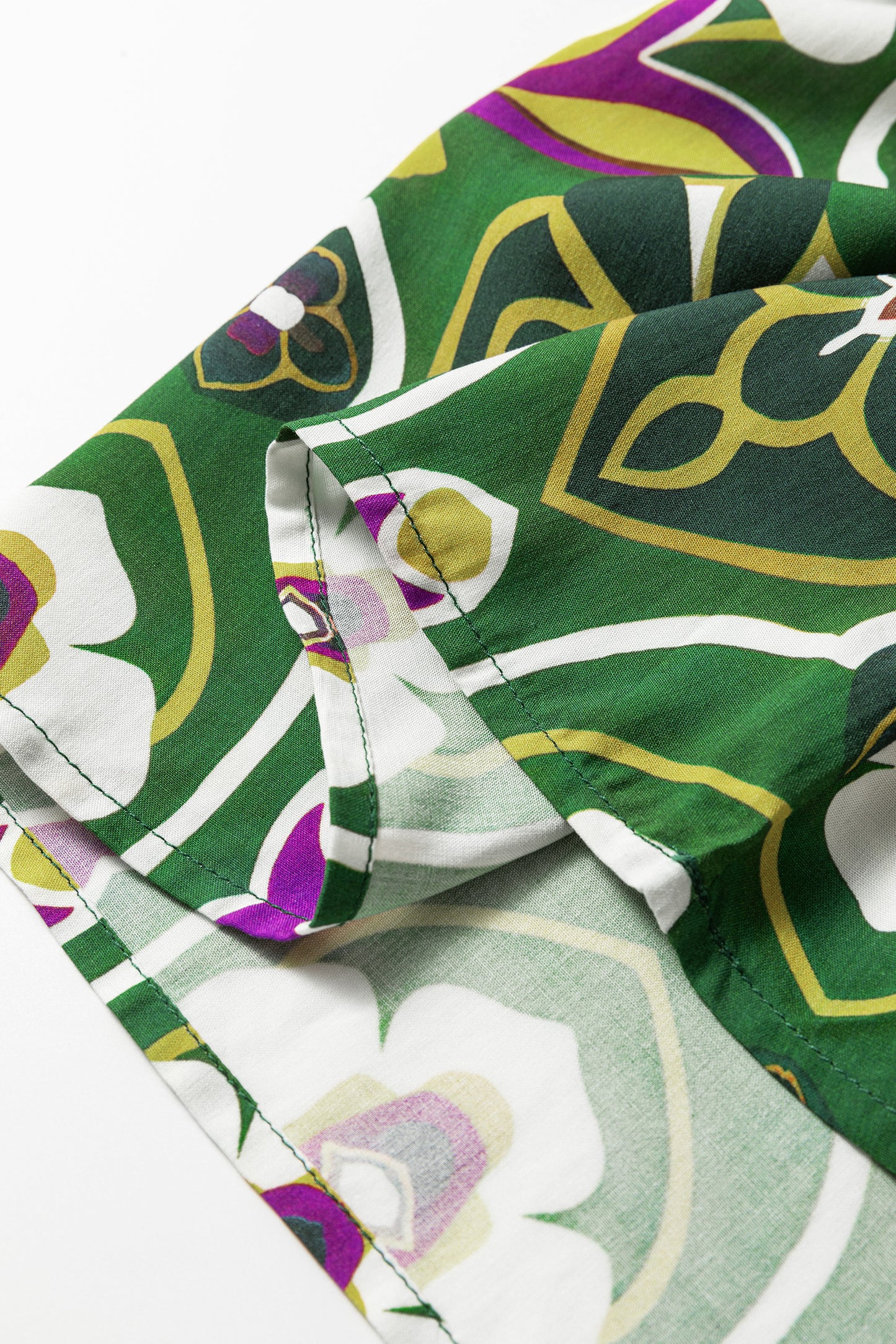 Green Plus Size Mixed Floral Patchwork V Neck Bracelet Sleeve Maxi Dress