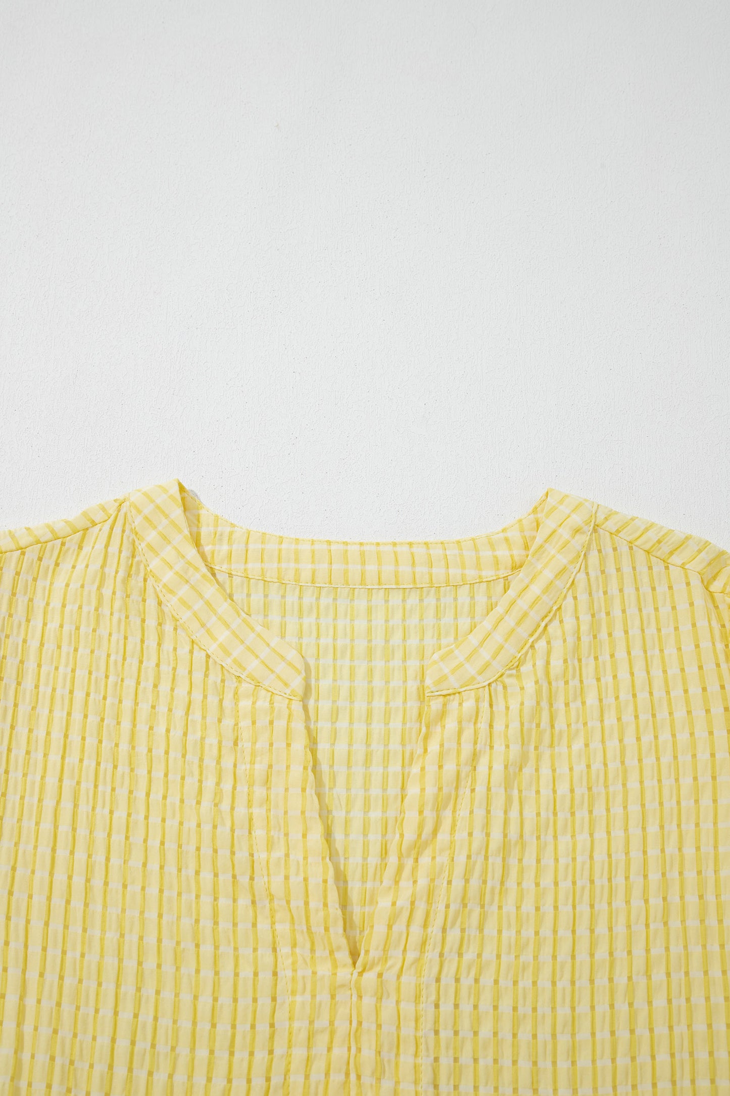 Gingham Textured Bow Tie Short Sleeve Tiered Midi Dress