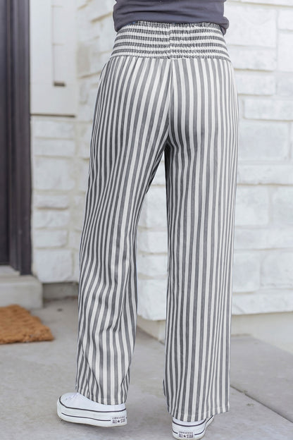 Stripe Shirred High Waist Loose Summer Pants