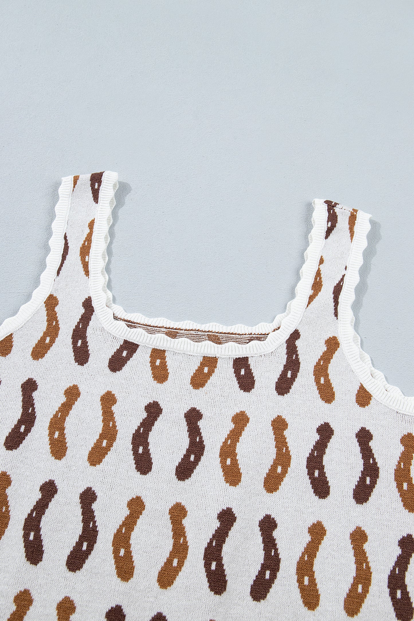 Western Leopard/ Horseshoe Printed Scalloped Trim Square Neck Sweater Vest